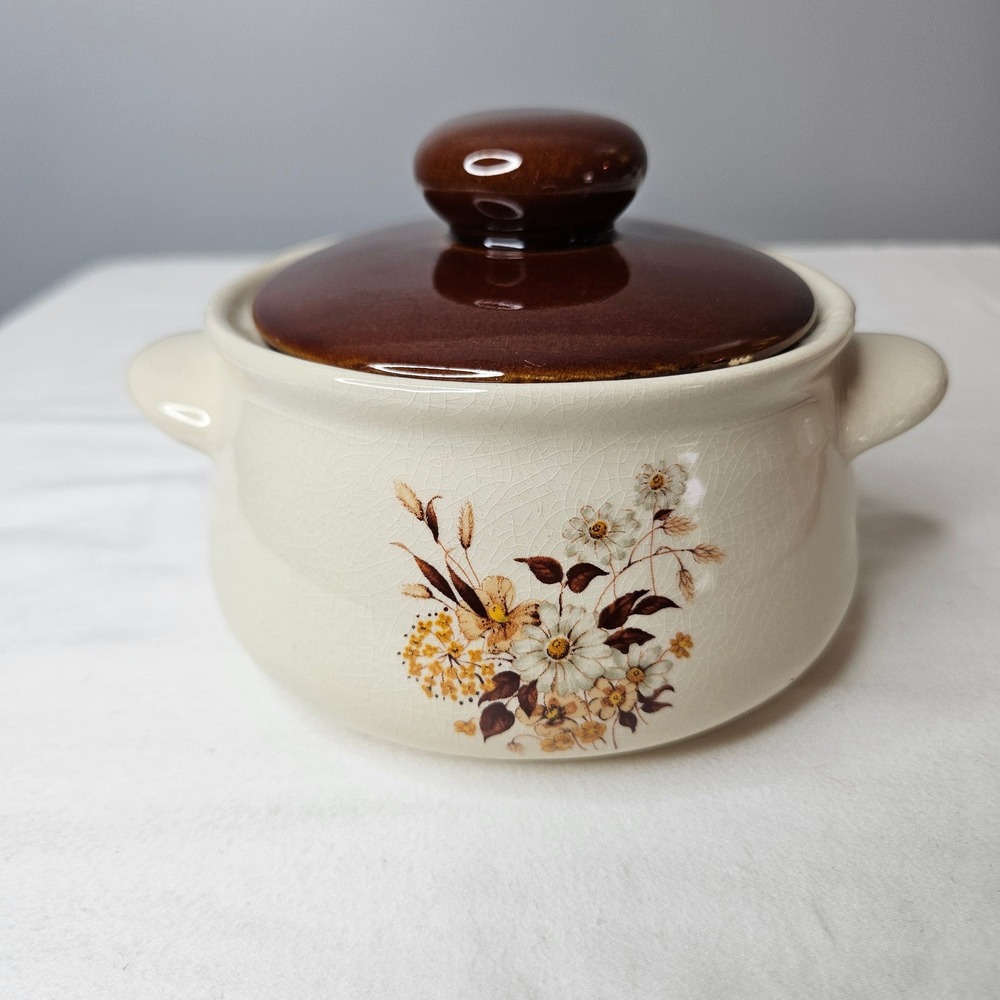 Vtg Woolworth Country Bouquet Floral‎ Stoneware Soup Onion Casserole Dish w/ Lid